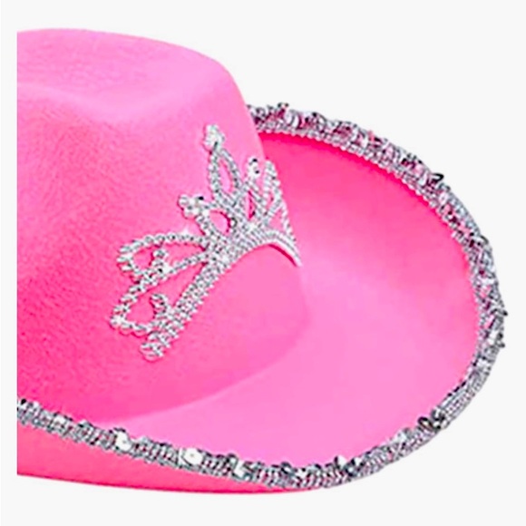🎃 COWBOY WESTERN HAT Pink bling embellished princess tiara/crown size 8 x 6 NWOT - Picture 6 of 7